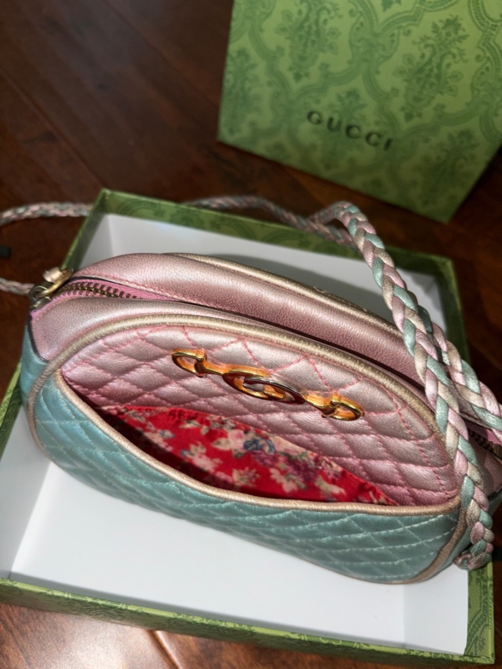 Gucci Quilted Metallic Pink and Aqua Crossbody Bag - Available until May 8 - Picture 3 of 7